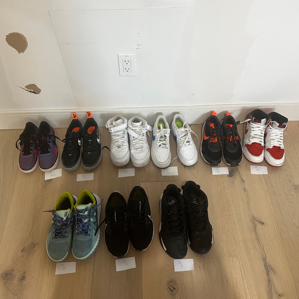 Gently used boys sneakers ranging in size from 4.5-8….4-6$50. 7-8 sizes are $75